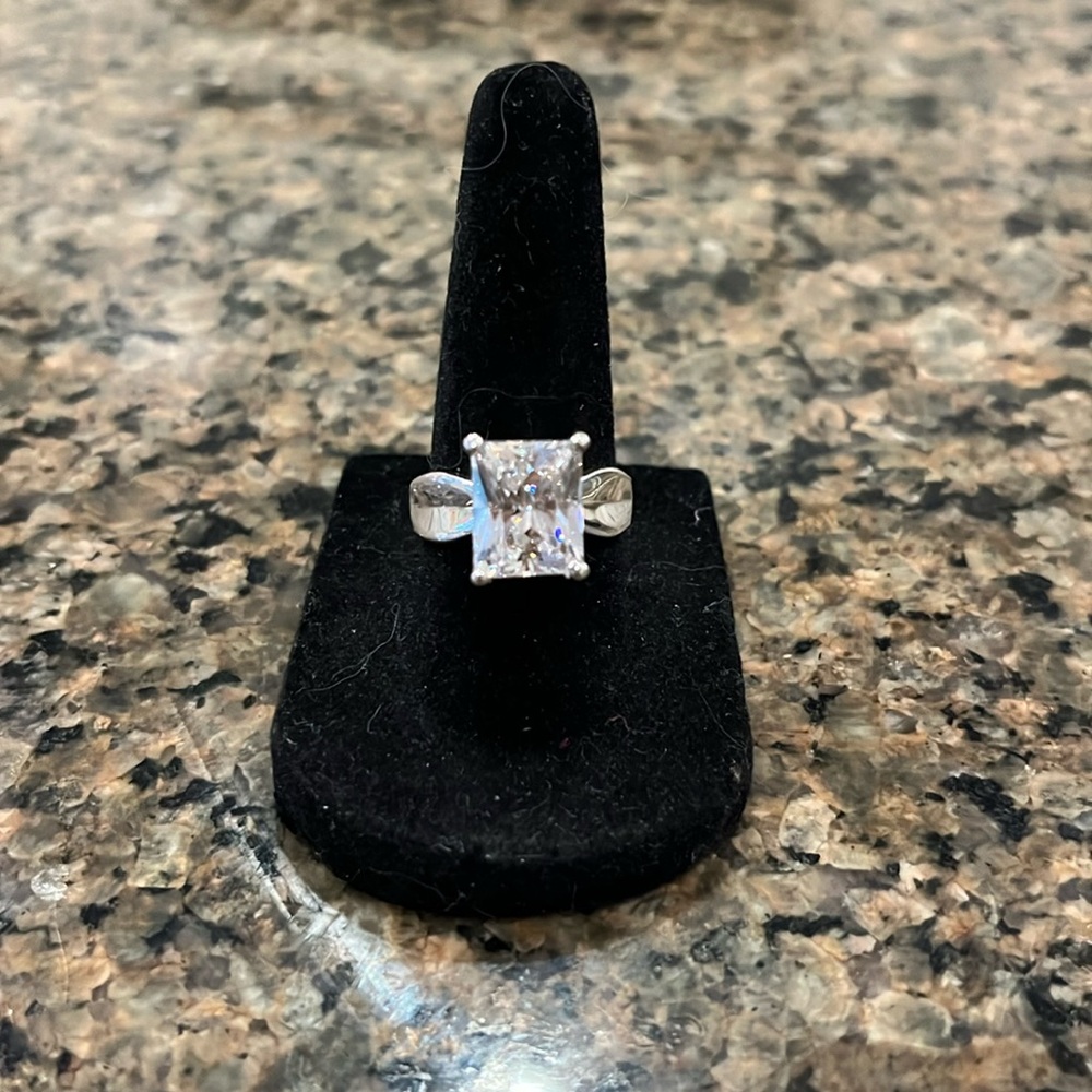 Radiant Cut Cubic Zirconia and Sterling Ring